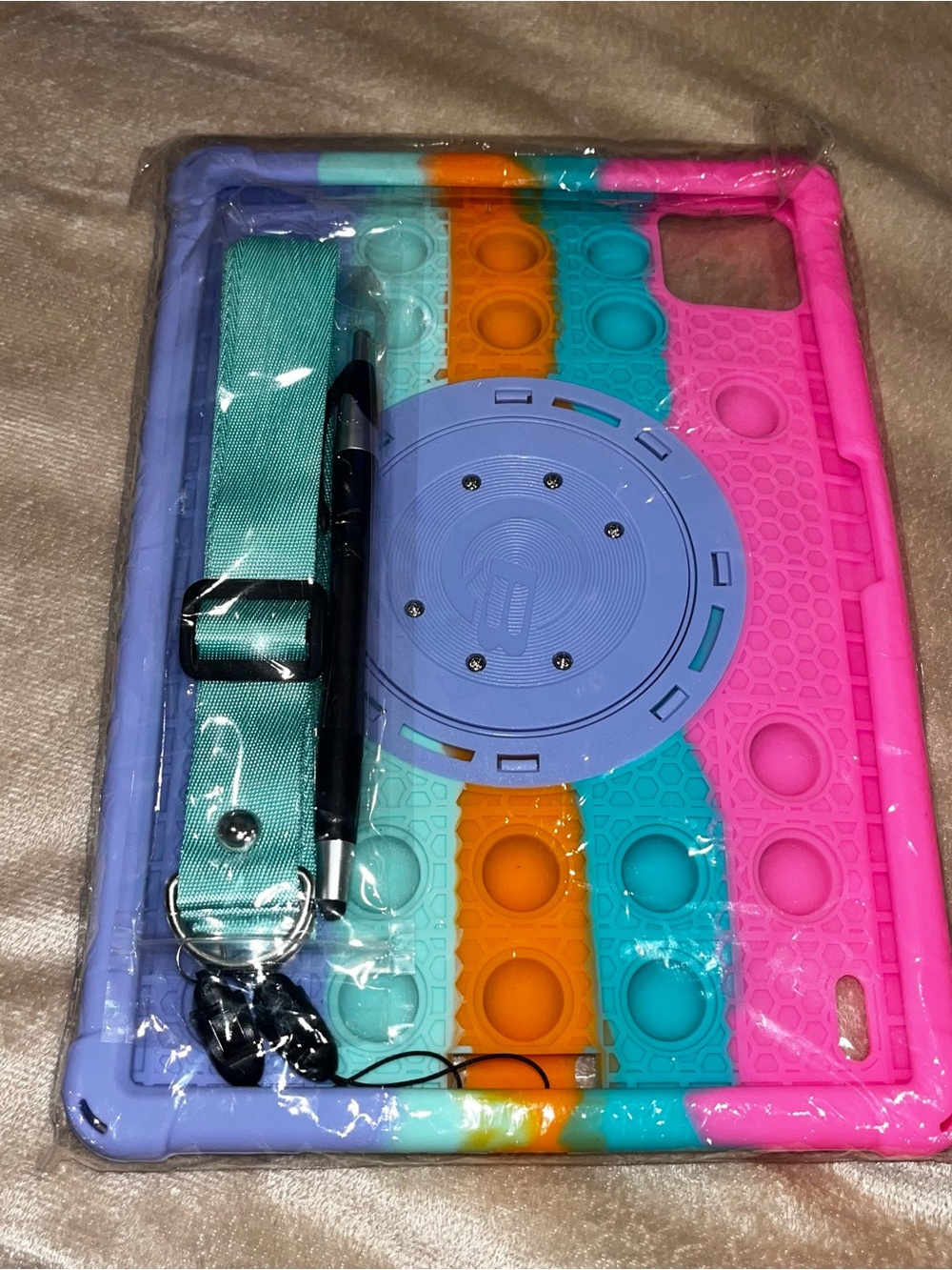 Multi-Color Silicone Pop-It Tablet Case with Hand Strap and Stylus
